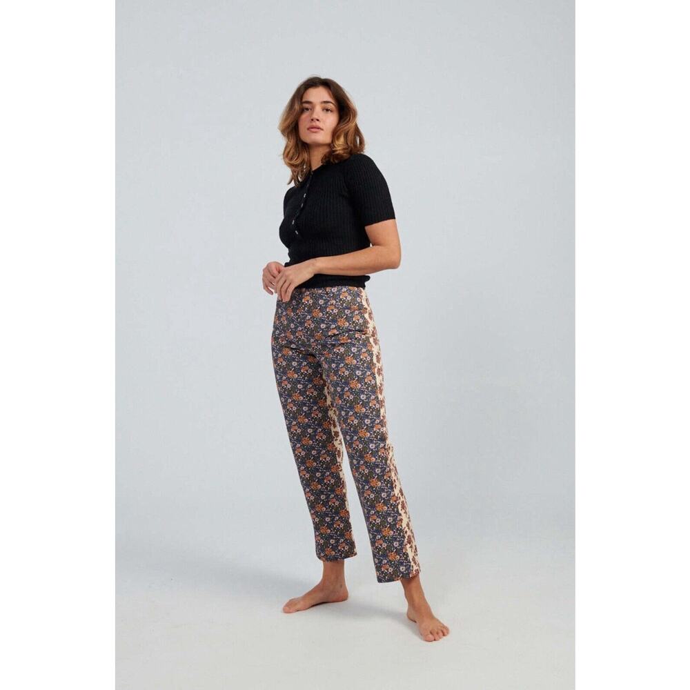 No. 6 Floral Straight-Leg Pants in Navy and Tan